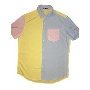 Manfinity Patchwork Striped Short Sleeve Button Down Shirt Men’s XL Colorful